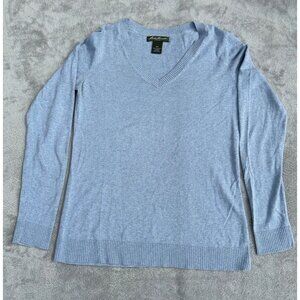 Eddie Bauer Sweater Mens Medium Blue Solid Cotton Cashmere V Neck *